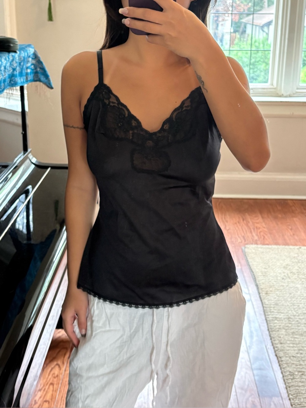 Vintage Eaton Vanity Fair Black Lace Satin Cami Top